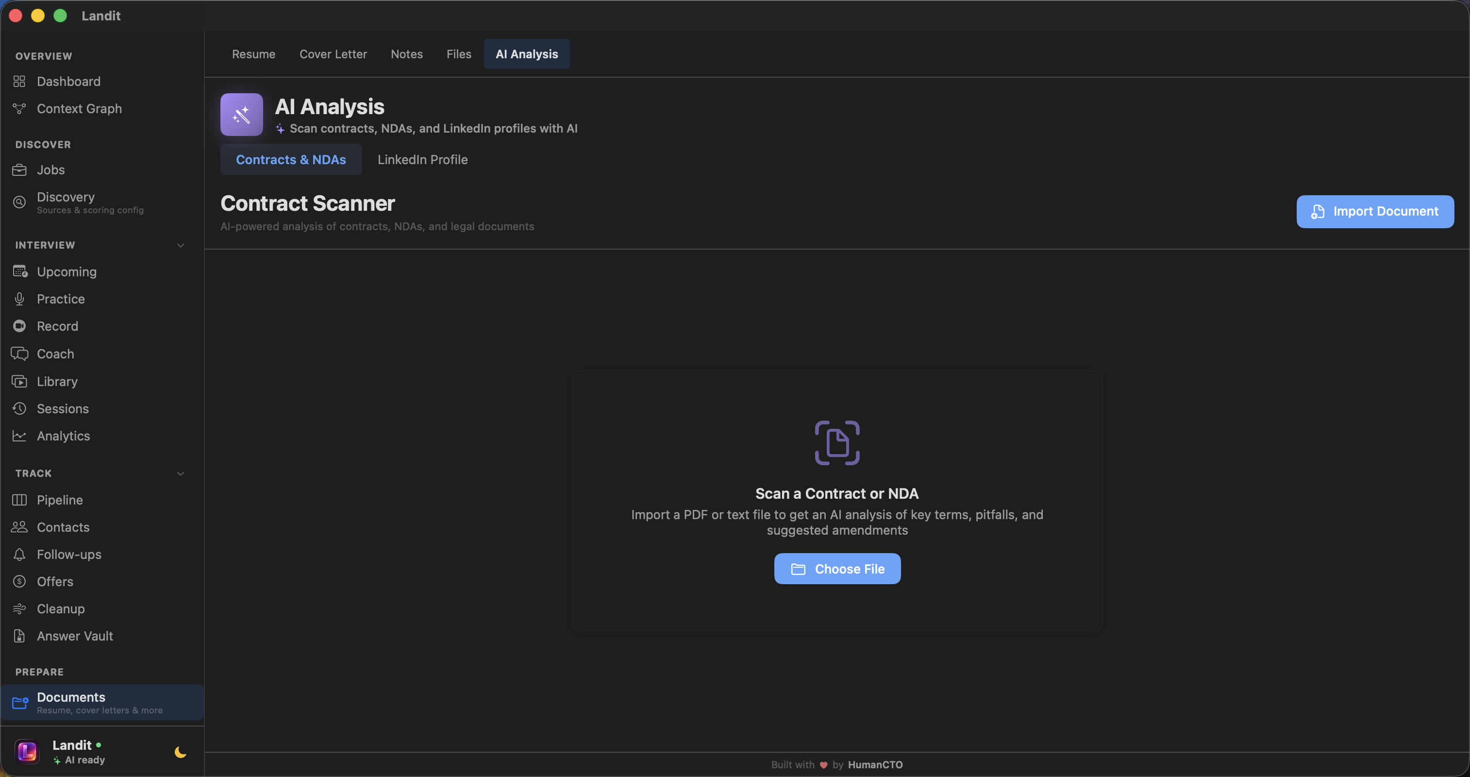 Resume analysis, cover letters, and contract scanning